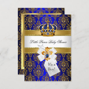 Royal Blue Gold Little Prince Crown Baby Dusche Einladung
