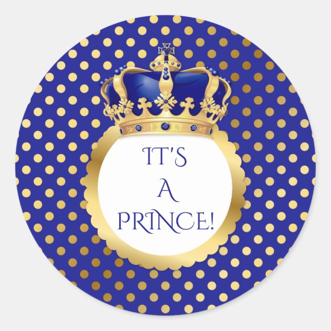 Royal Blue & Gold Little Prince Crown Runder Aufkleber (Vorderseite)