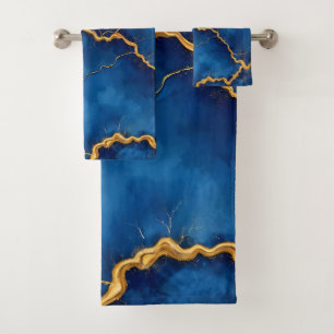 Royal Blue Gold Marble Collection Badhandtuch Set