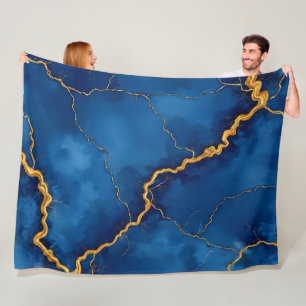 Royal Blue Gold Marble Collection Fleecedecke