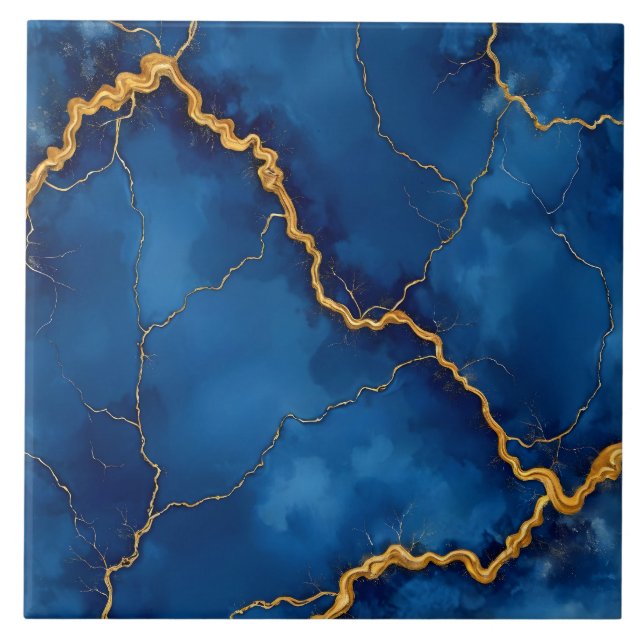 Royal Blue Gold Marble Collection Fliese (Vorderseite)