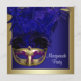 Royal Blue Gold Masquerade Party Einladungen