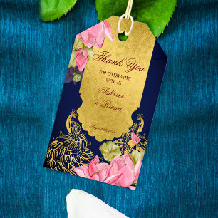 Royal blue gold peacock lotus Indian wedding Geschenkanhänger