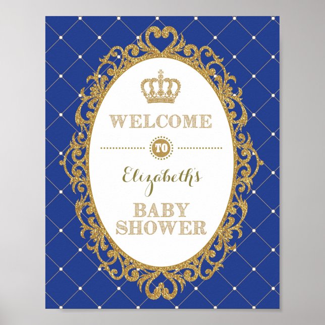 Royal Blue & Gold Prince Baby Dusche Begrüßungszei Poster (Vorne)