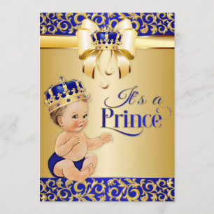Royal Blue & Gold Prince Baby Dusche Crown Einladung