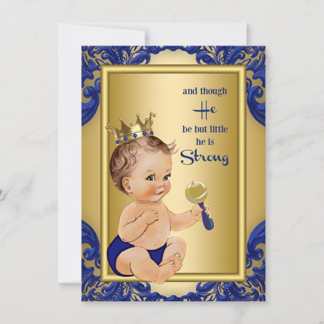 Royal Blue Gold Prince Baby Dusche Einladung (Vorderseite)
