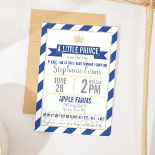 Royal Blue Gold Prince Baby Dusche Einladung