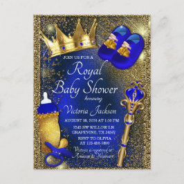 Royal Blue Gold Prince Baby Dusche Einladung Postkarte