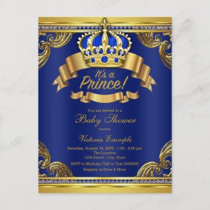 Royal Blue Gold Prince Baby Dusche Einladung Postkarte
