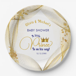 Royal Blue Gold Prince Baby Dusche Pappteller