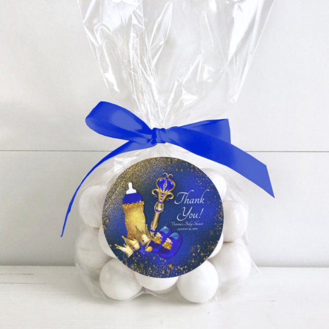 Royal Blue Gold Prince Baby Dusche Runder Aufkleber (Von Creator hochgeladen)