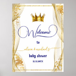 Royal Blue Gold Prince Baby Dusche Willkommen Poster