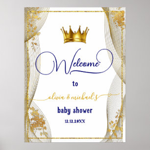 Royal Blue Gold Prince Baby Dusche Willkommen Poster