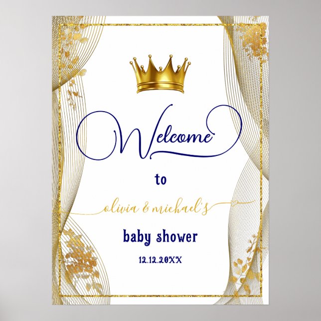 Royal Blue Gold Prince Baby Dusche Willkommen Poster (Vorne)