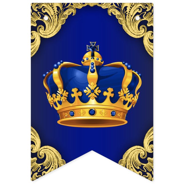 Royal Blue Gold Prince Baby Dusche Wimpelkette (Erste Fahne)
