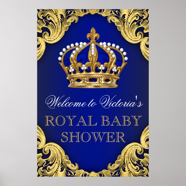 Royal Blue Gold Prince Baby Duschzeichen Poster (Vorne)
