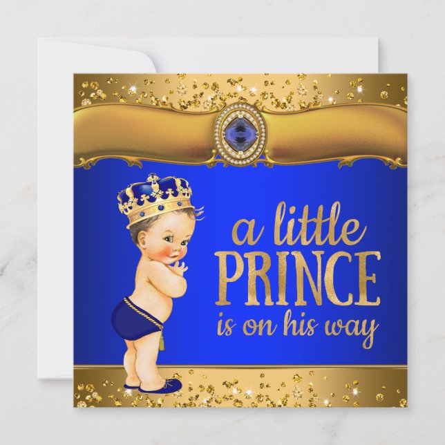 Royal Blue Gold Prince Baby Shower Einladungen (Vorderseite)