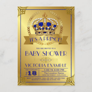 Royal Blue Gold Prince Baby Shower Einladungen