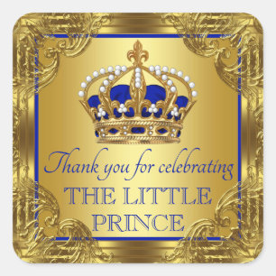 Royal Blue Gold Prince Baby Shower Stickers