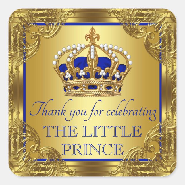 Royal Blue Gold Prince Baby Shower Stickers (Vorderseite)