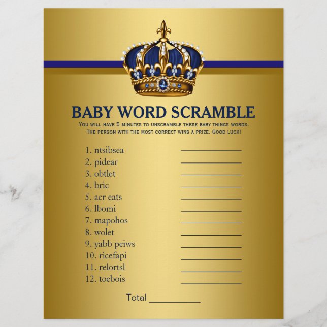 Royal Blue Gold Prince Baby Showspiele Flyer (Vorne)