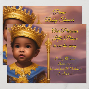 Royal Blue Gold Prince Boy Baby Shower Ethnic Einladung