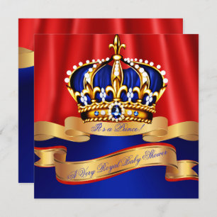 Royal Blue Gold Prince Boy Baby Shower Regal Red Einladung