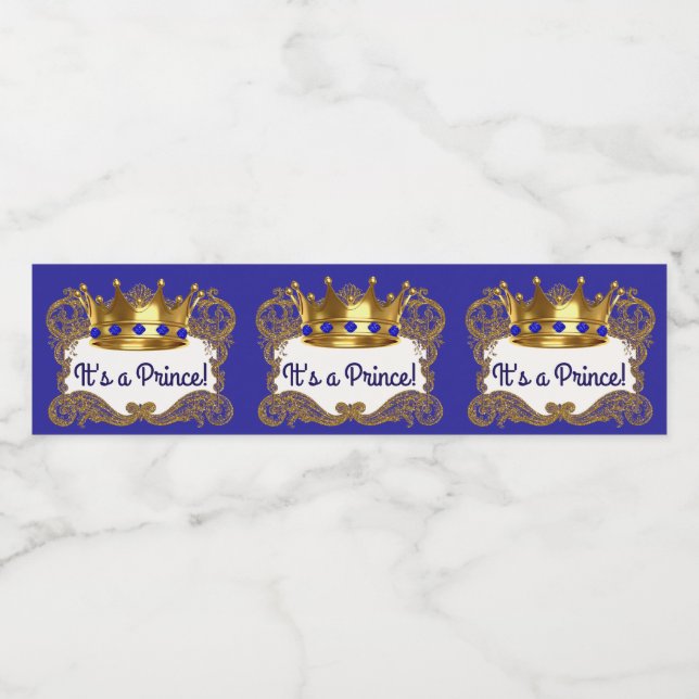Royal Blue Gold Prince Crown Water Bottle Labels Wasserflaschenetikett (Einzelnes Label)