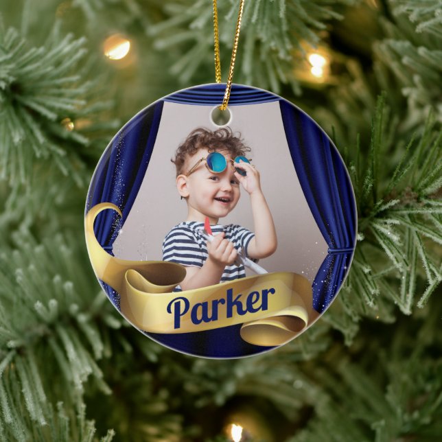 Royal Blue Gold Prince Foto Keramik Ornament (Baum)