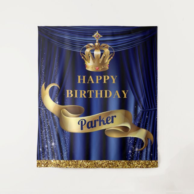 Royal Blue Gold Prince Happy Birthday Wandteppich (Vorderseite)