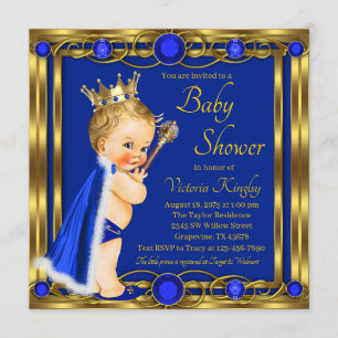 Royal Blue Gold Prince Jewel Baby Dusche Einladung