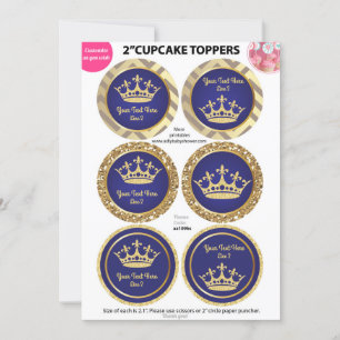 Royal Blue Gold Prince, King Cupcake Toppers