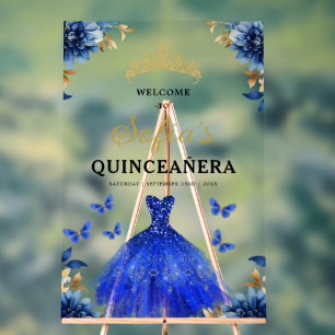 Royal Blue Gold Princess Quinceañera Willkommen Acrylschild