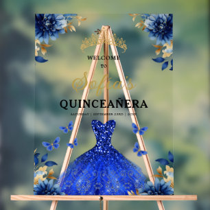 Royal Blue Gold Princess Quinceañera Willkommen Acrylschild