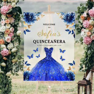 Royal Blue Gold Princess Quinceañera Willkommen Acrylschild