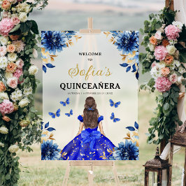 Royal Blue Gold Princess Quinceañera Willkommen Acrylschild
