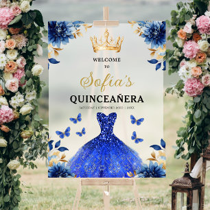 Royal Blue Gold Princess Quinceañera Willkommen Acrylschild
