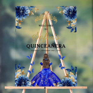 Royal Blue Gold Princess Quinceañera Willkommen Acrylschild