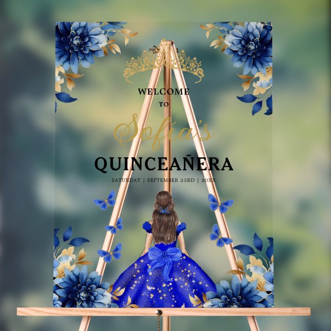 Royal Blue Gold Princess Quinceañera Willkommen Acrylschild (Neutral)