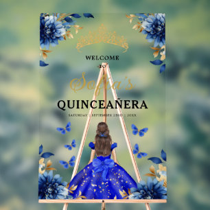 Royal Blue Gold Princess Quinceañera Willkommen Acrylschild