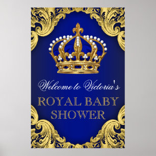 Royal Blue Gold Prinz Baby Shower Schild