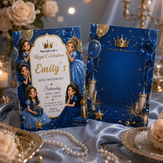 Royal Blue Gold Prinzessin 20. Geburtstag Einladung