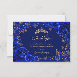 Royal Blue Gold Quinceanera Dankeskarte