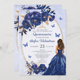Royal Blue & Gold Quinceañera Einladung
