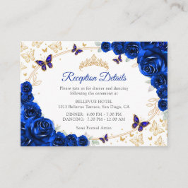 Royal Blue Gold Quinceanera Reception Details Begleitkarte