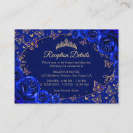 Royal Blue Gold Quinceanera Reception Details Begleitkarte