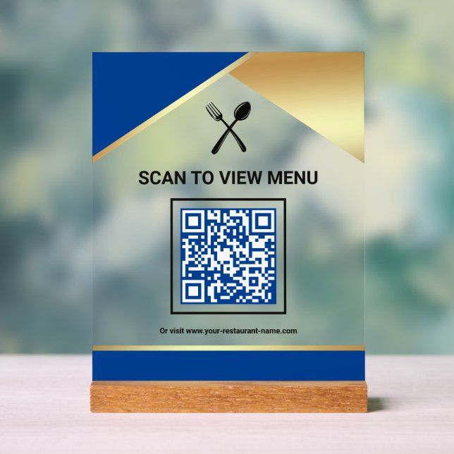 Royal Blue Gold Restaurant Digitaler QR-Code-Menü Acrylschild (Neutral)