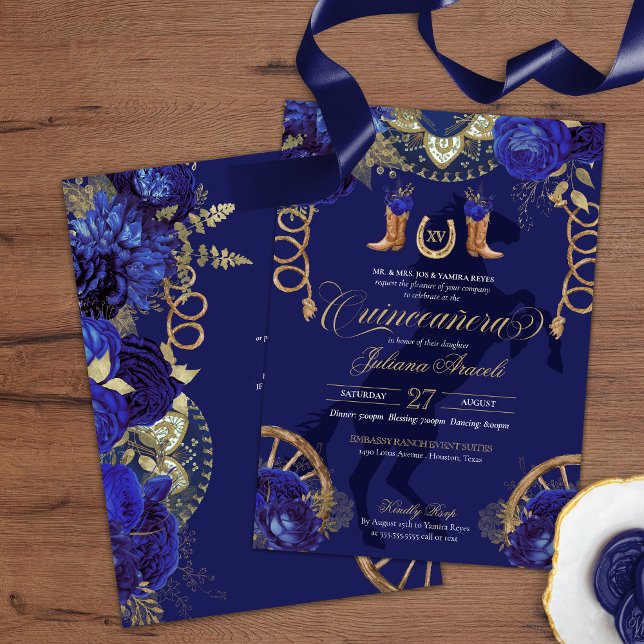 Royal Blue Gold Rose Elegantes Boutique-Hotel Einladung (Von Creator hochgeladen)