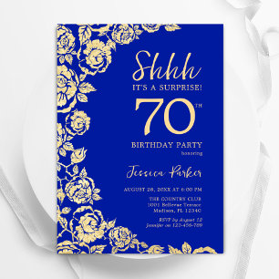 Royal Blue Gold Rose Überraschung 70. Geburtstag Einladung