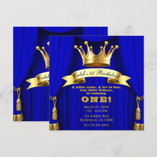 Royal Blue Gold Royal Crown Prince 1. Geburtstag Einladung
